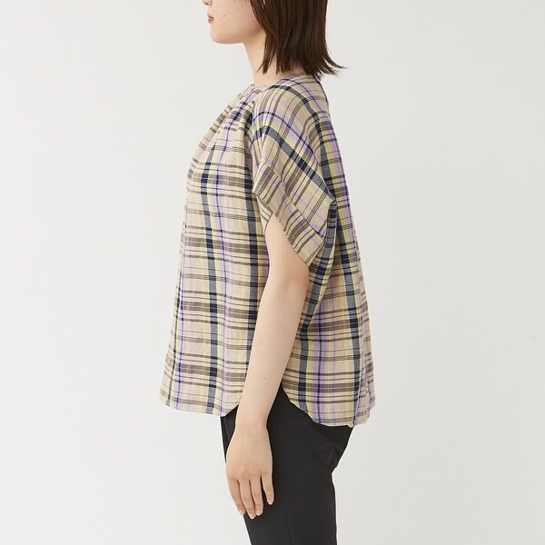 カリテ（qualite）/《セットアップ対応》レーヨンリネンチェックブラウス