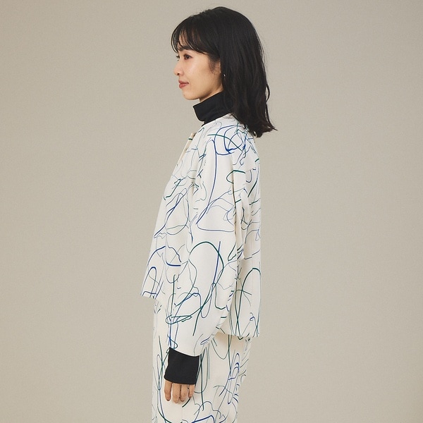 カリテ（qualite）/《セットアップ対応》ドローイングプリントクロップドシャツジャケット