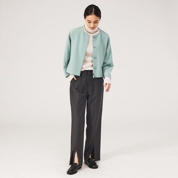 カリテ（qualite）/《セットアップ対応》ダブルクロスクロプドシャツジャケット【セージグリーン】