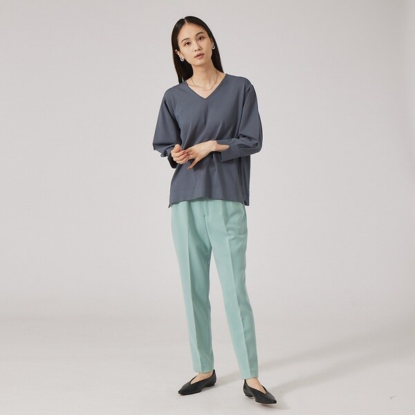 カリテ（qualite）/《セットアップ対応》ダブルクロスハイウエストテーパード【セージグリーン】