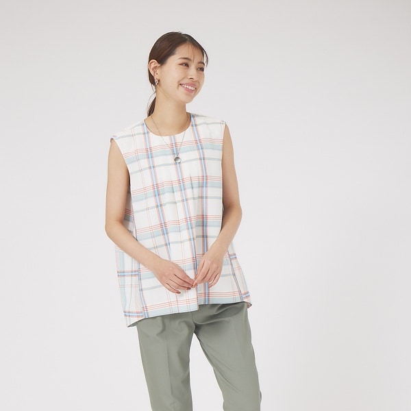 カリテ（qualite）/チェックノースリブラウス