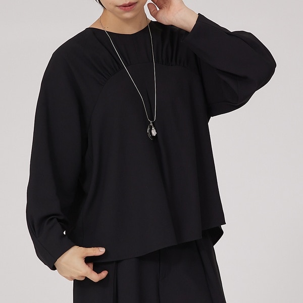 カリテ（qualite）/【セットアップ対応】アセテートジョーゼットギャザーブラウス