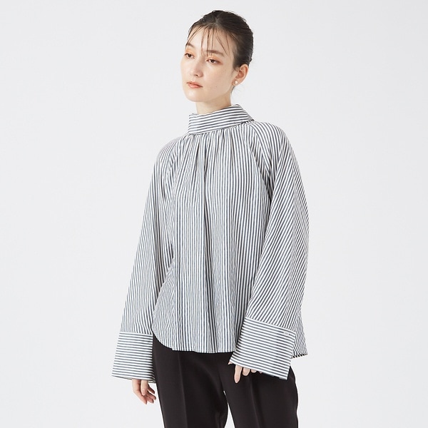 カリテ（qualite）/ストライプハイネックギャザーブラウスの通販は 11,966円