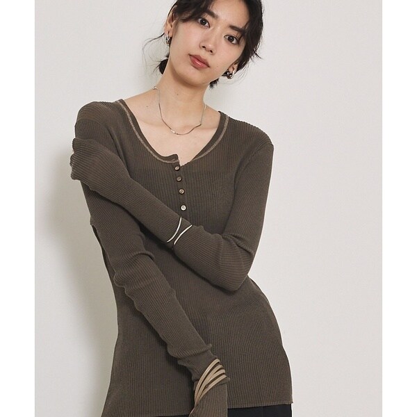 カリテ（qualite）/ヘンリーネックシアーリブニット