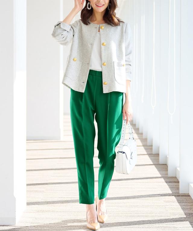 ラナン（Ranan）/【2点セット】メタル調ボタンノーカラージャケット&パンツスーツ