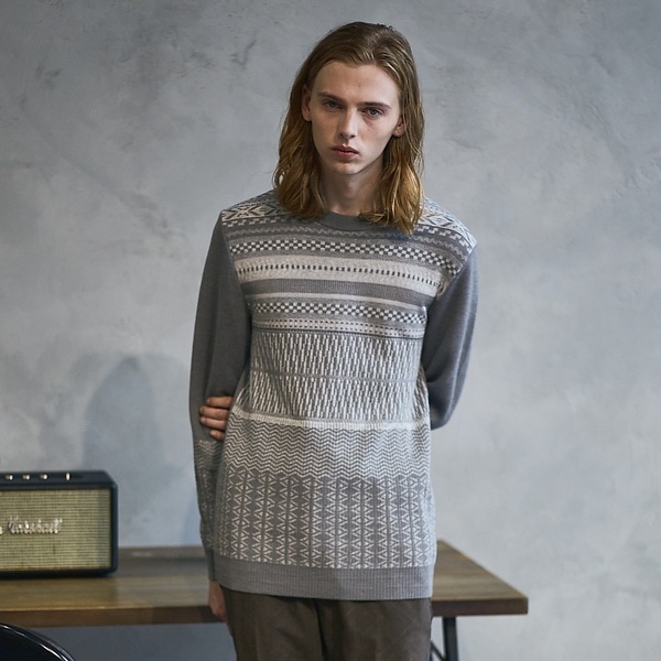 5351プール・オム（5351POUR LES HOMMES）/デジタルジャガード クルーネックニット 5351プール・オム（5351POUR LES HOMMES）/デジタルジャガード クルー