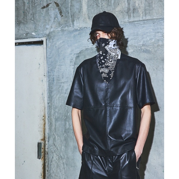 5351プール・オム（5351POUR LES HOMMES）/【セットアップ対応】レザー ジップ 半袖Tシャツ_9