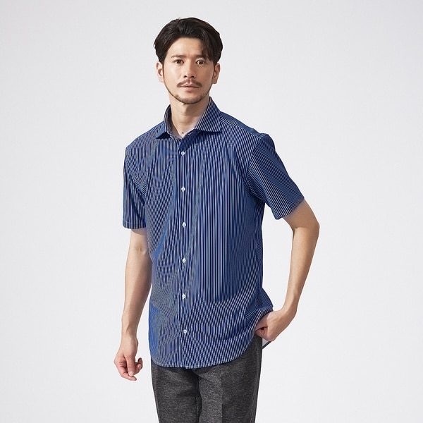 アバハウス（ABAHOUSE）/【FLEX SHIRTS】接触冷感 ペンストライプ　半袖シャツ