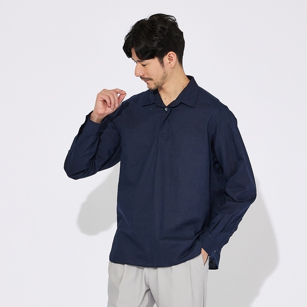 アバハウス（ABAHOUSE）/コットンリネン 比翼 プルオーバーシャツ_4