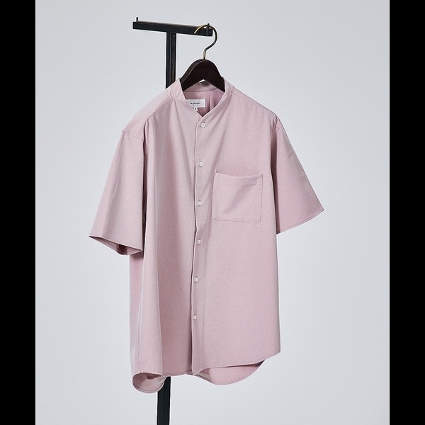 アバハウス（ABAHOUSE）/【変形襟】トロミシャンブレー カラーレス 半袖シャツ / バンドカラー