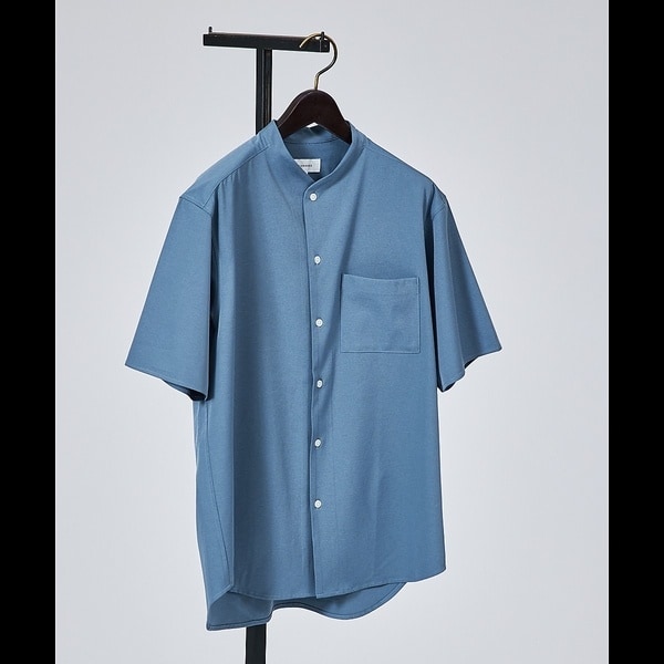 アバハウス（ABAHOUSE）/【変形襟】トロミシャンブレー カラーレス 半袖シャツ / バンドカラー
