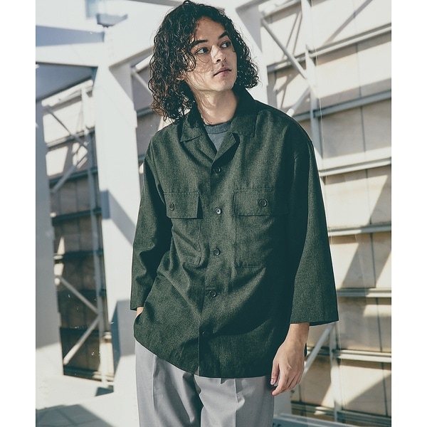 アバハウス（ABAHOUSE）/【セットアップ対応】リネンライクミリタリーシャツ/CPOシャツ_1