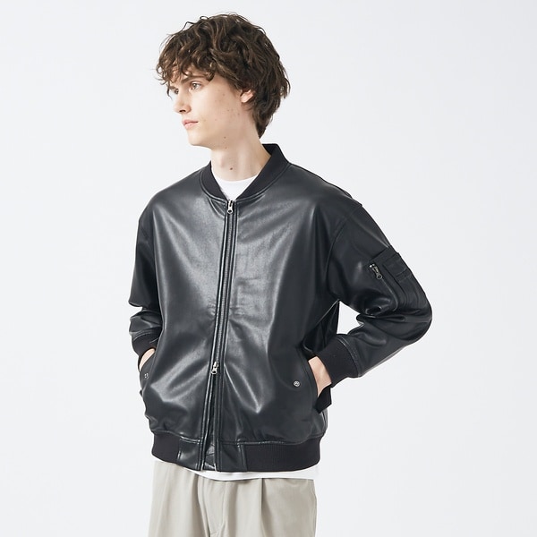 アバハウス（ABAHOUSE）/【AH ABAHOUSE / MA−1型】エコレザー ブルゾン