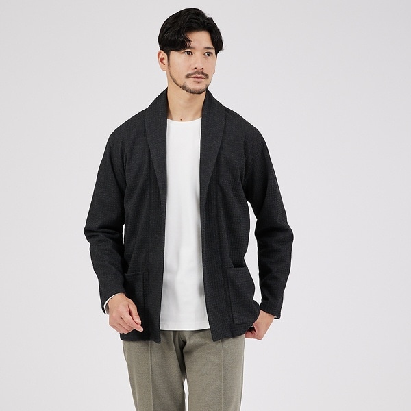アバハウス（ABAHOUSE）/【ボタンレス】千鳥柄フクレガジャガード　ショールカラー カーディガン