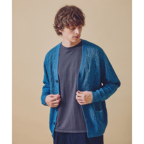 アバハウス（ABAHOUSE）/【スカシ柄】インディゴヤーン接結カーディガン