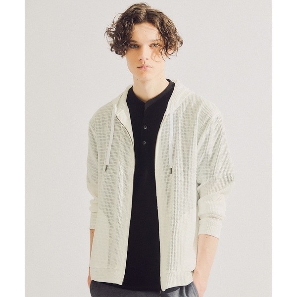 アバハウス（ABAHOUSE）/ブロック柄メッシュ　ダブル ジップパーカー / シアーストレッチ