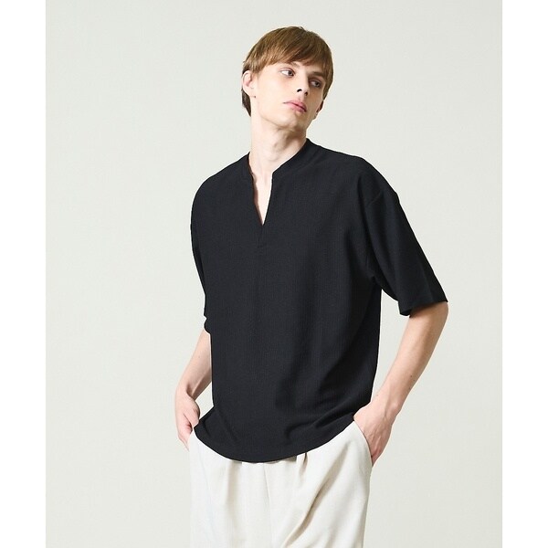 アバハウス(ABAHOUSE)/CREPE JERSEY ヘンリーネック スキッパーTシャツ アバハウス(ABAHOUSE)/CREPE JERSEY ヘンリーネック スキッパーTシャツ