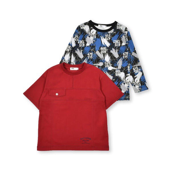 ワスク（WASK）/胸ポケットTシャツ＋ペンキ柄Tシャツセット(100~160cm