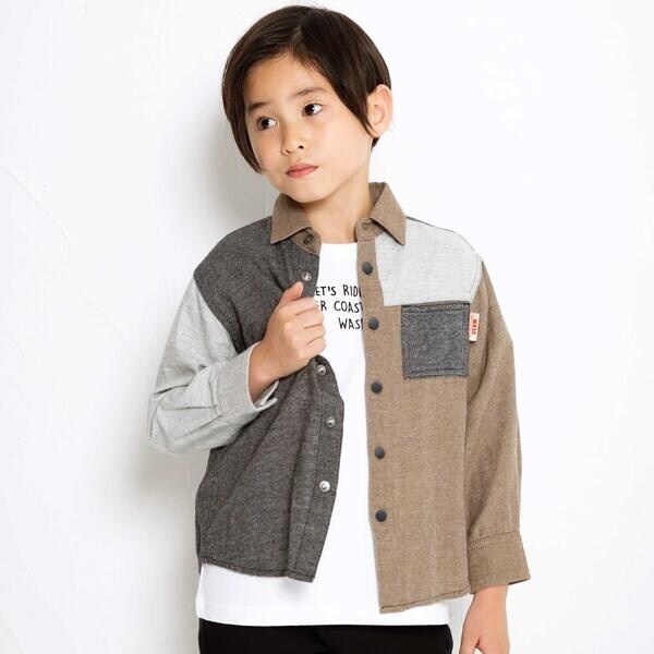 ワスク（WASK）/カラフル袖シャツ＆ロゴプリント半袖Tシャツ(100~160cm)