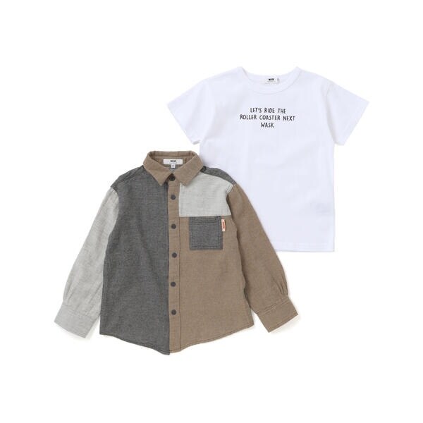ワスク（WASK）/カラフル袖シャツ＆ロゴプリント半袖Tシャツ(100~160cm)_4