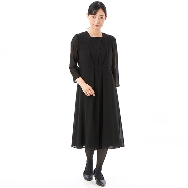 アンフィニ（INFINE）/＜ブラック夏フォーマル＞【洗える】シャーリングワンピース