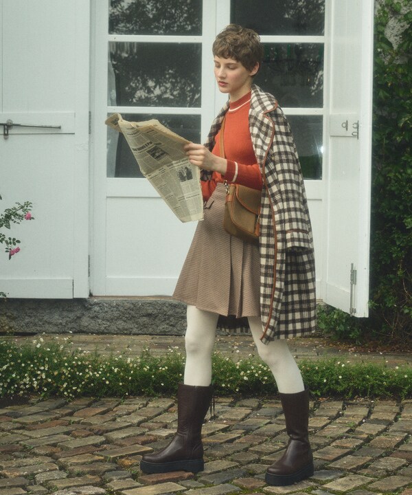 フィント/合皮パイピングダブル釦コートの通販は