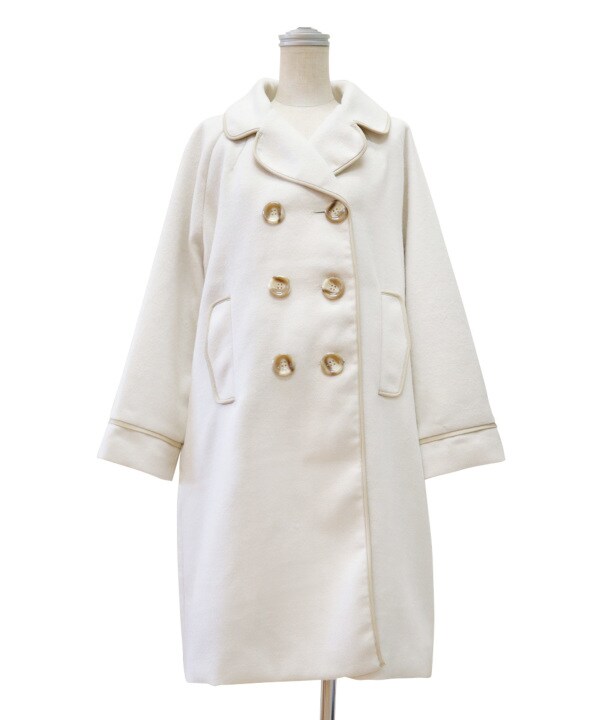 フィント/合皮パイピングダブル釦コートの通販は