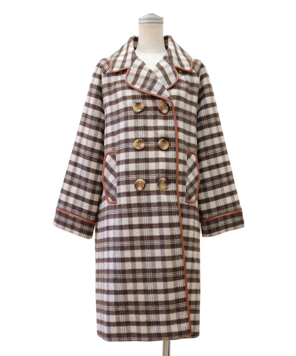 フィント/合皮パイピングダブル釦コートの通販は