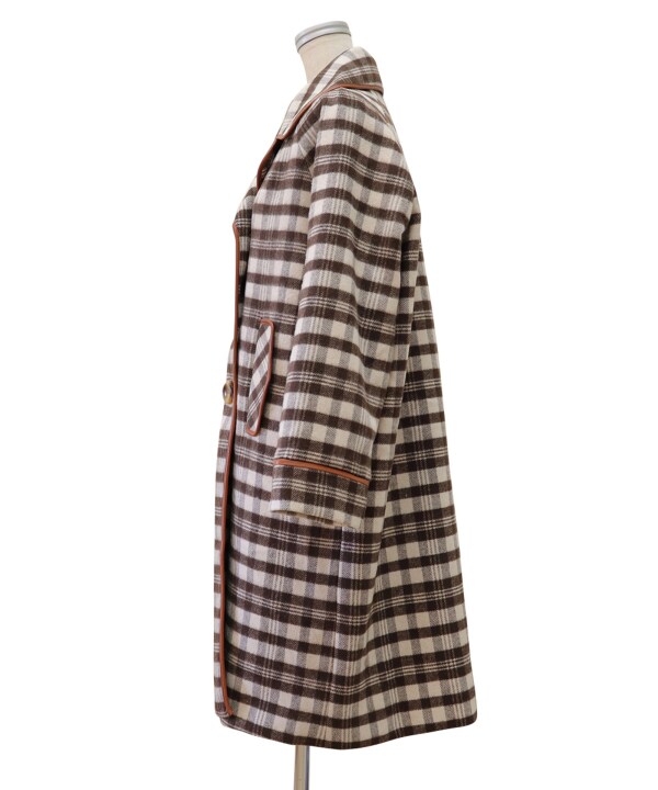 フィント/合皮パイピングダブル釦コートの通販は