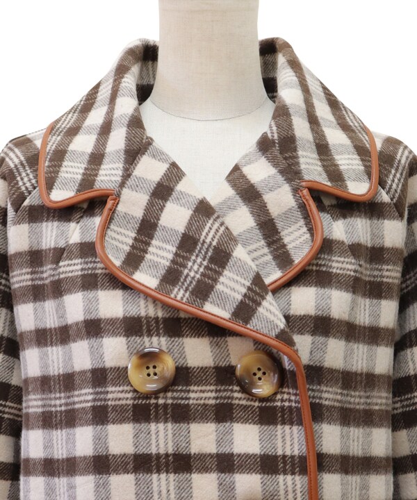 フィント/合皮パイピングダブル釦コートの通販は