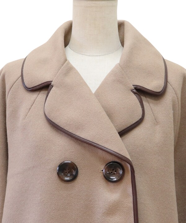 フィント/合皮パイピングダブル釦コートの通販は