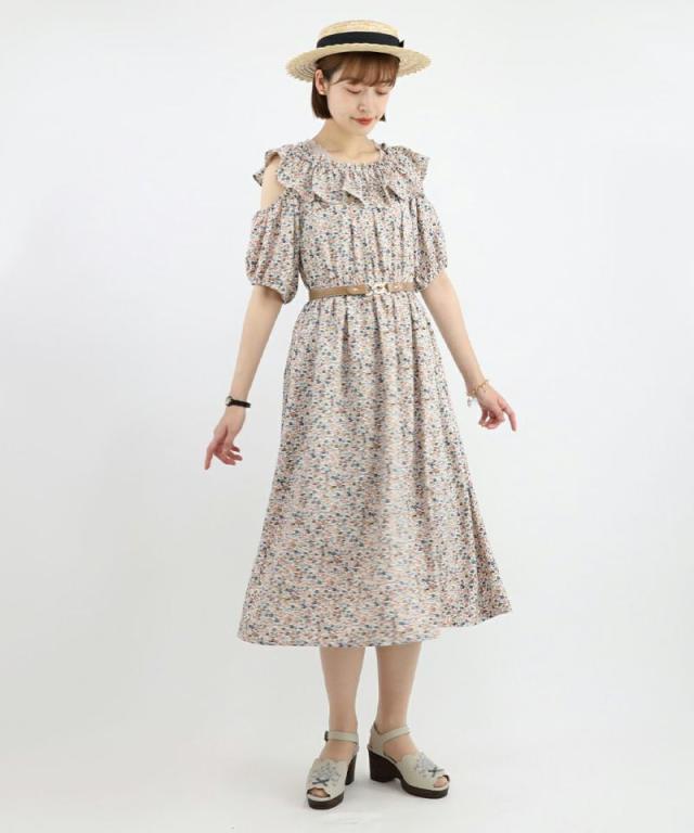 フィント（FINT）/ショルダー開き小花柄ワンピース【洗える】の通販は