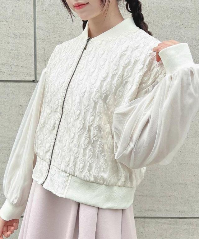 フィント（FINT）/チュールスリーブジャガードブルゾンの通販は