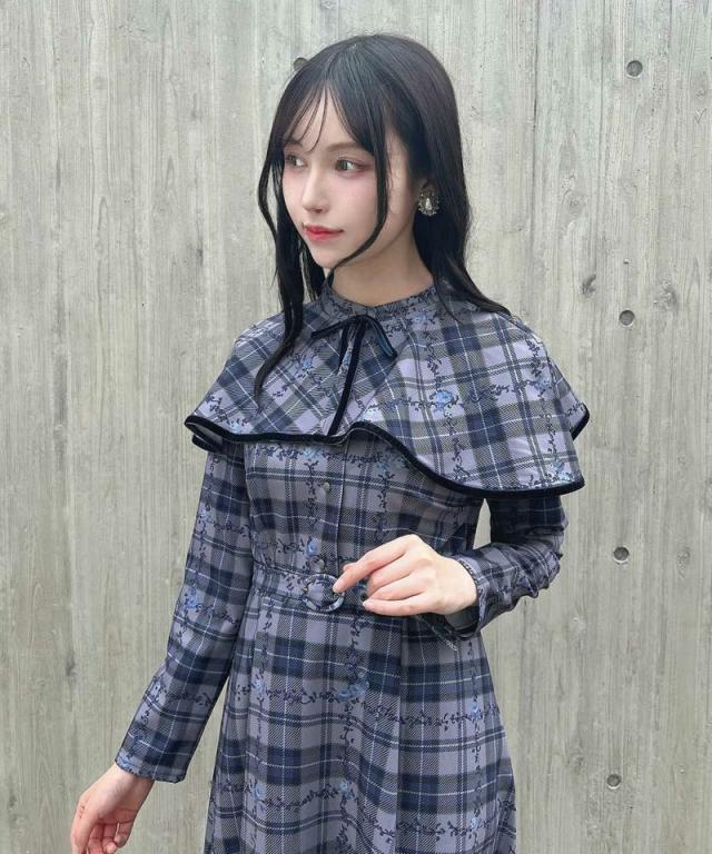 フィント（FINT）/【洗える・2WAY】プチフラワーチェック柄ケープ付き