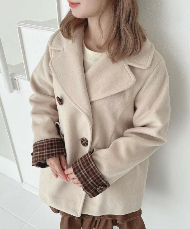 フィント（FINT）/【柔らかな着心地】ダブル釦Aラインピーコートの