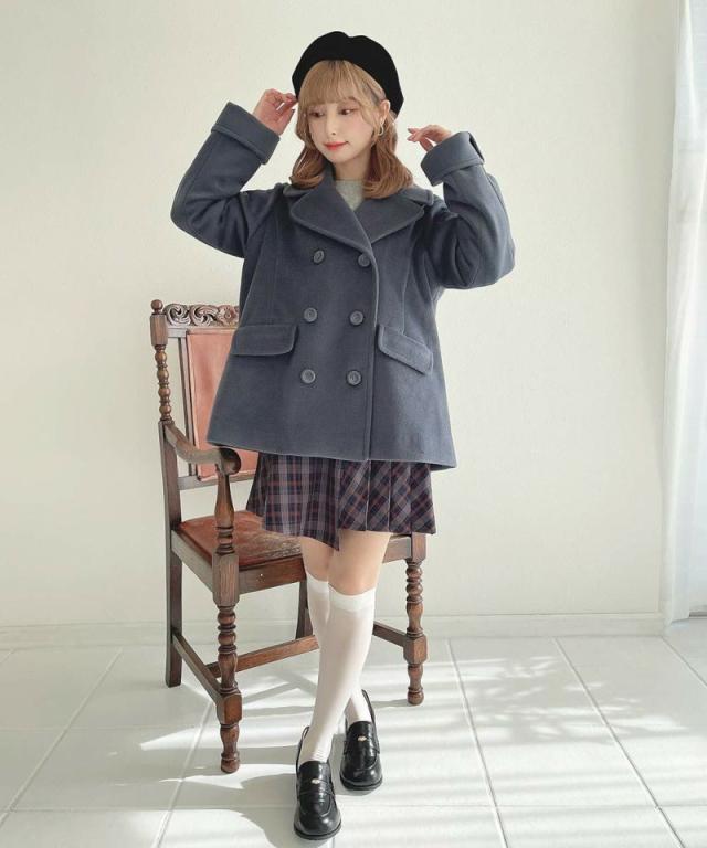 フィント（FINT）/【柔らかな着心地】ダブル釦Ａラインピーコート フィント（FINT）/【柔らかな着心地】ダブル釦Aラインピーコートの