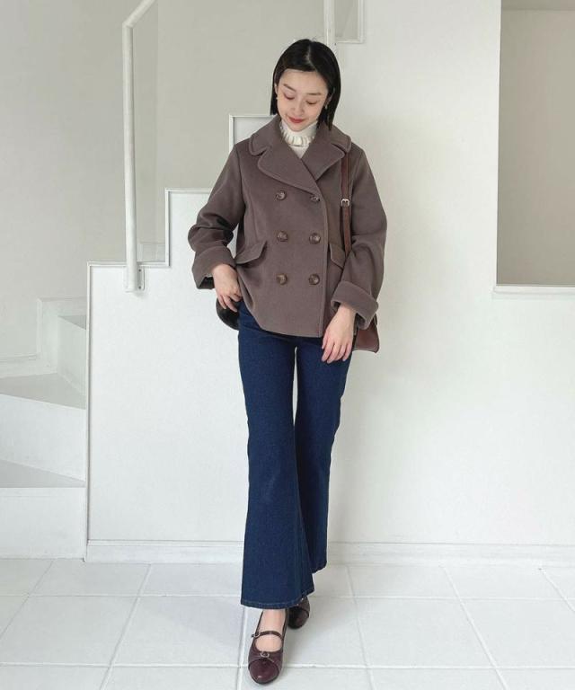 フィント（FINT）/【柔らかな着心地】ダブル釦Aラインピーコートの