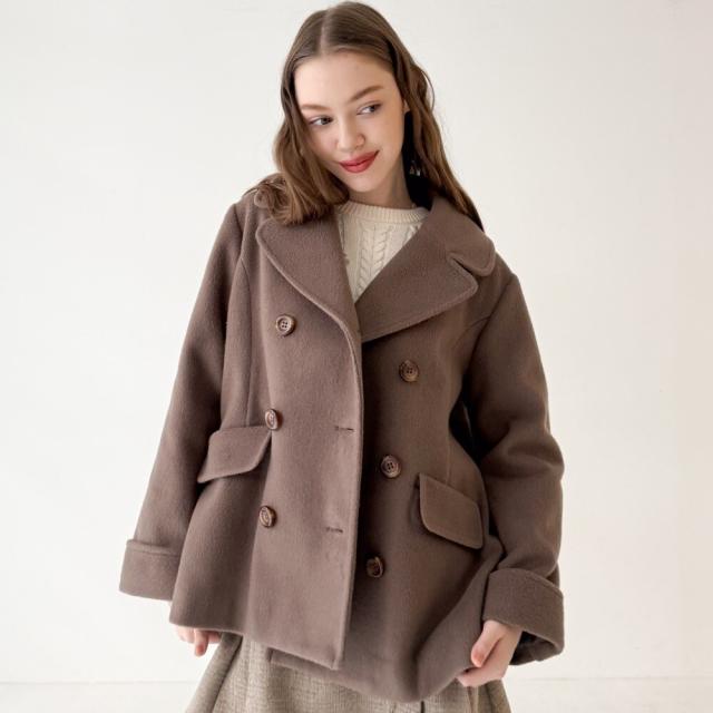 フィント（FINT）/【柔らかな着心地】ダブル釦Aラインピーコートの