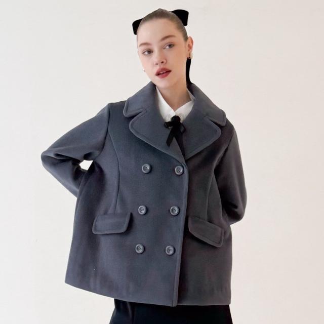 フィント（FINT）/【柔らかな着心地】ダブル釦Ａラインピーコート フィント（FINT）/【柔らかな着心地】ダブル釦Aラインピーコートの