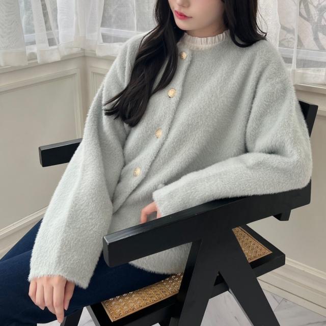 フィント（FINT）/【ふわふわカーデ/洗える】ゴールド釦コクーン