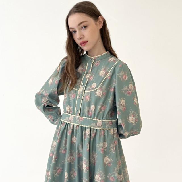 フィント（FINT）/【洗える】レース使いレトロ花柄ワンピース