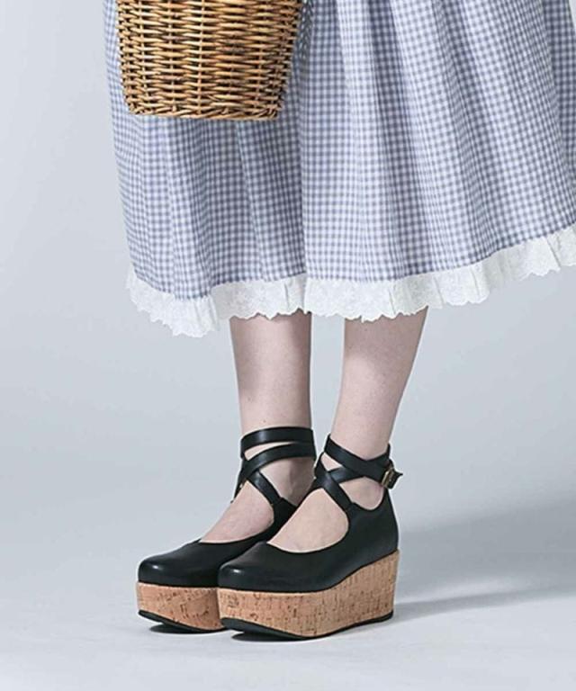 クロスストラップ厚底パンプス an another angelus LL 木底靴 アンアナザーアンジェラス（an another angelus）/クロスストラップ