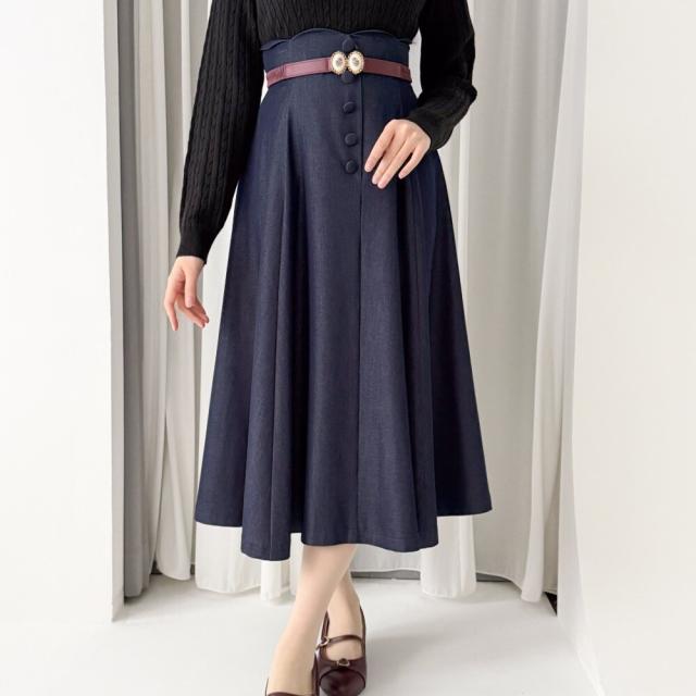 アンアナザーアンジェラス（an another angelus）/【洗える】ハイウエストスカラップデニムライクフレアースカート