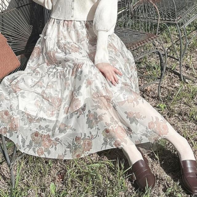 アンアナザーアンジェラス（an another angelus）/【洗える】ローズプリントチュールティアードスカート