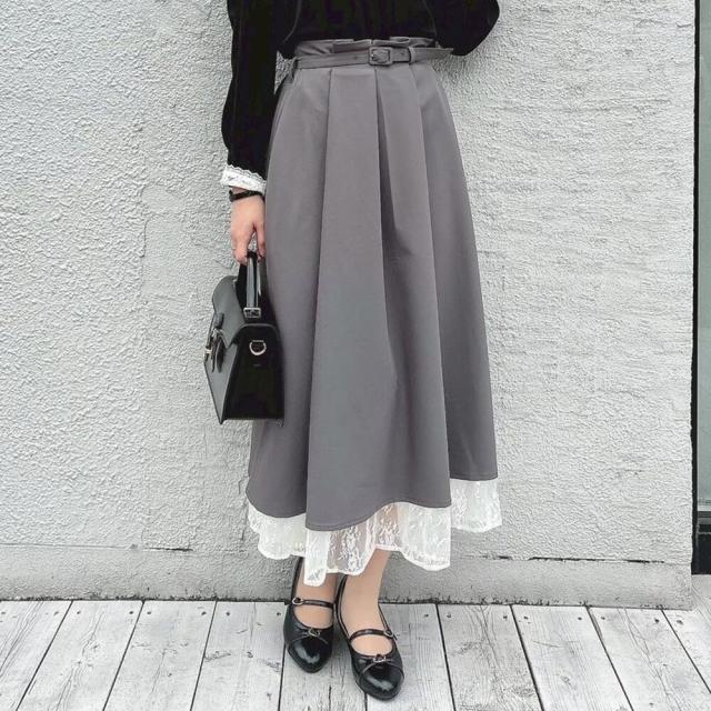 アンアナザーアンジェラス（an another angelus）/【洗える/セットアップ可能】レースレイヤードタックフレアースカー