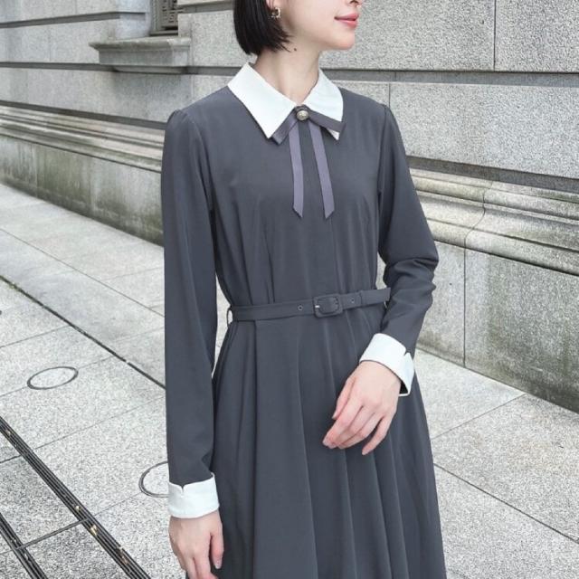 アンアナザーアンジェラス（an another angelus）/【洗える】リボンタイ付きクレリックサーキュラーワンピース