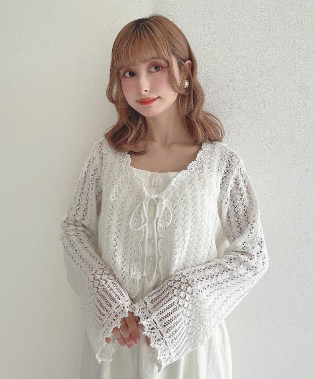 アンアナザーアンジェラス（an another angelus）/クロシェスカラップ透かし編みニットボレロ　スタイルアップ_7