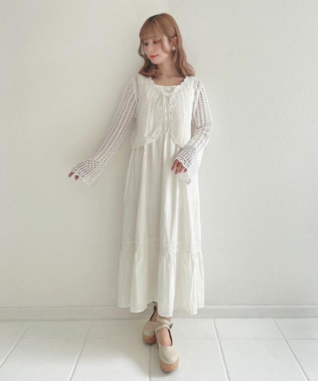 アンアナザーアンジェラス（an another angelus）/クロシェスカラップ透かし編みニットボレロ　スタイルアップ_10