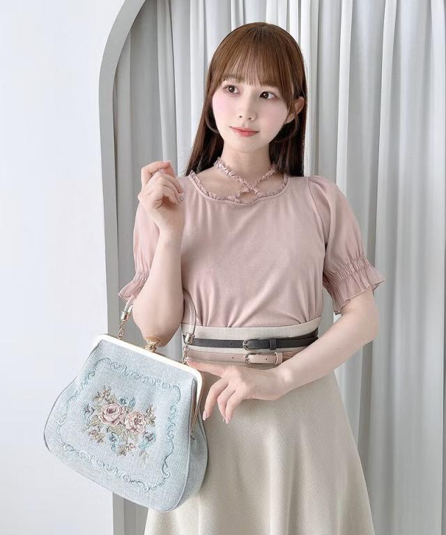 アンアナザーアンジェラス（an another angelus）/クリアハンドルローズ刺繍がま口バッグ