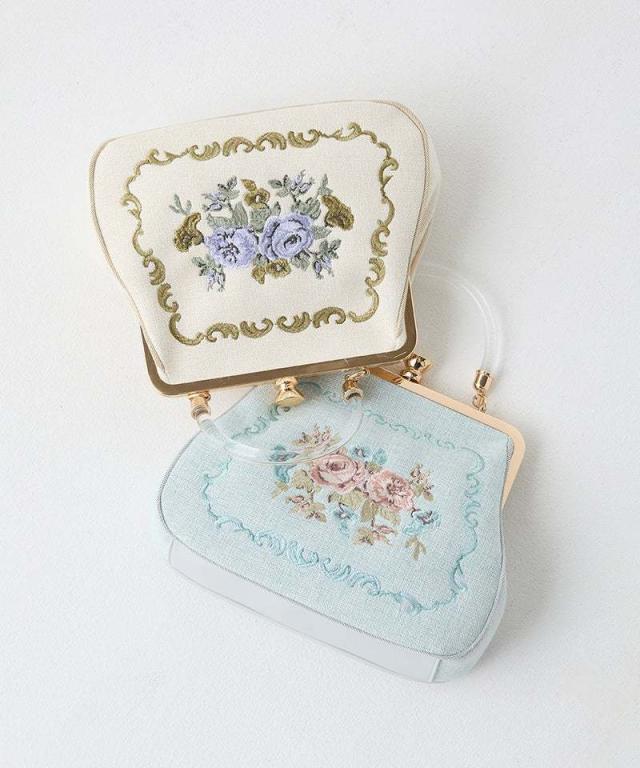 アンアナザーアンジェラス（an another angelus）/クリアハンドルローズ刺繍がま口バッグ